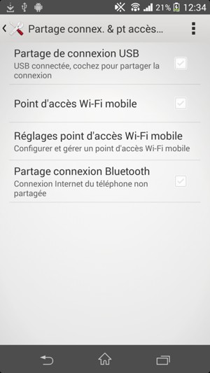Sélectionnez Réglages point d'accès Wi-Fi mobile