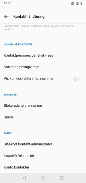 Scroll til og vælg SIM-kort kontakt-administrator
