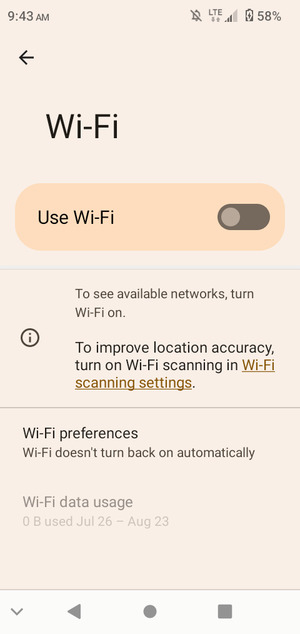 Turn Use Wi-Fi on