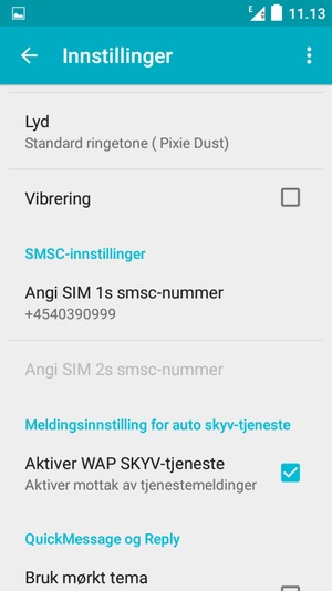 Bla til og velg Angi SIM 1s smsc-nummer eller Angi SIM 2s smsc-nummer