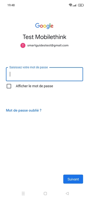 Saisissez votre Mot de passe et sélectionnez Suivant