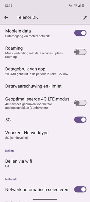 Scroll naar en selecteer Voorkeur Netwerktype