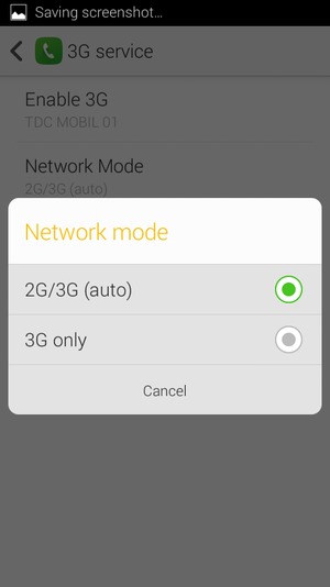 Select 3G only to enable 3G and 2G/3G (auto) to enable 2G/3G