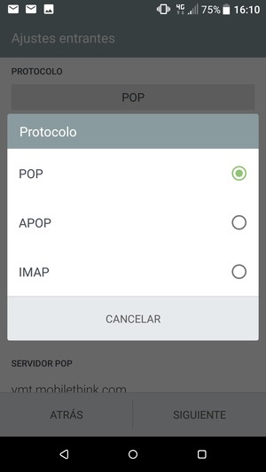 Seleccione POP o IMAP