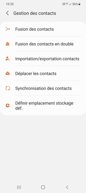 Sélectionnez Importation/ exportation contacts
