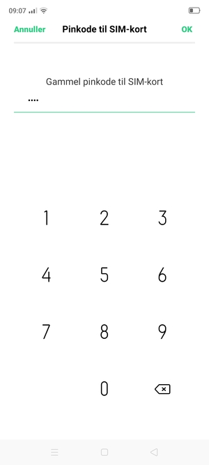 Indtast din gamle pinkode til SIM-kort og vælg OK