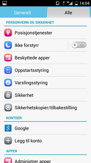 Bla til og velg Sikkerhet