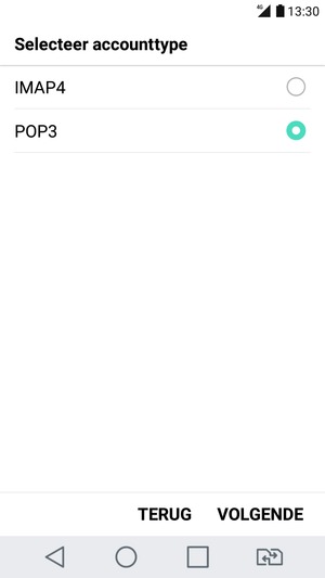 Selecteer IMAP4 of POP3 en selecteer VOLGENDE