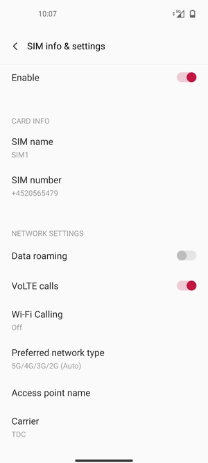 Select Preferred network type