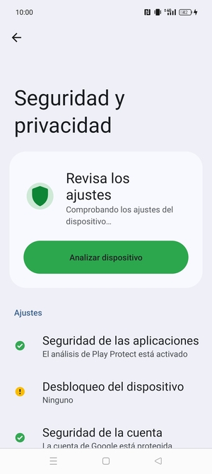 Para activar su bloqueo de pantalla, vaya al menú Seguridad y privacidad y seleccione Desbloqueo del dispositivo