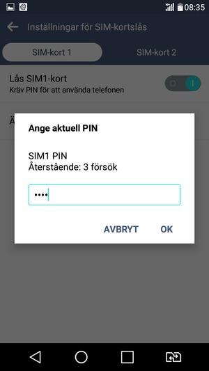 Ange Aktuell SIM PIN och välj OK