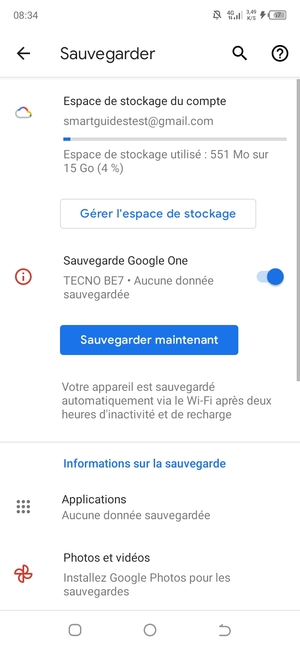 Sélectionnez Espace de stockage du compte