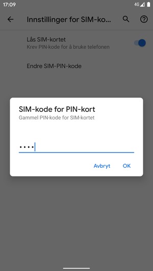 Skriv inn Gammel PIN-kode for SIM-kortet og velg OK