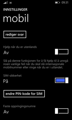 Bla til og velg endre PIN-kode for SIM