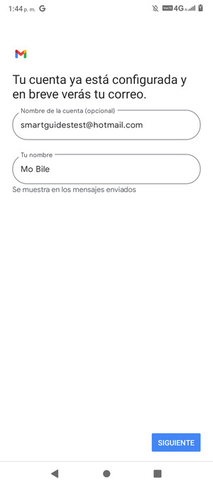 Déle a su cuenta un nombre y escriba su nombre. Seleccione SIGUIENTE