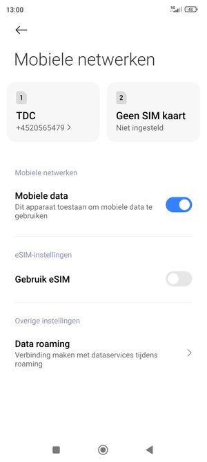 Scroll naar en selecteer Data roaming