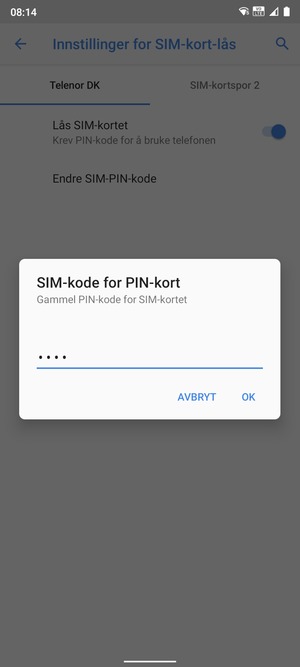 Skriv inn en gammel PIN-kode for SIM-kort og velg OK