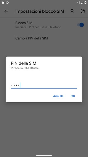 Inserisci PIN della SIM attuale e seleziona OK