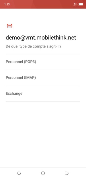 Sélectionnez Personnel (POP3) ou Personnel (IMAP)