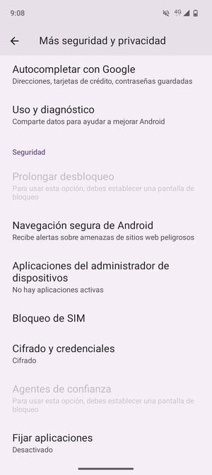 Desplácese y seleccione Bloqueo de SIM