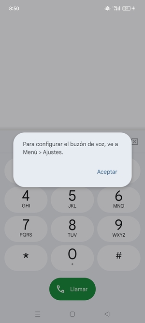 Si el correo de voz no está configurado, seleccione Aceptar