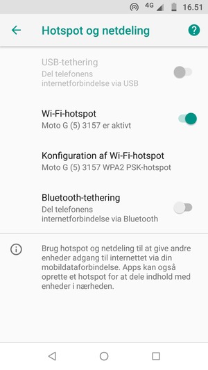 Din telefon er nu sat op til brug som modem