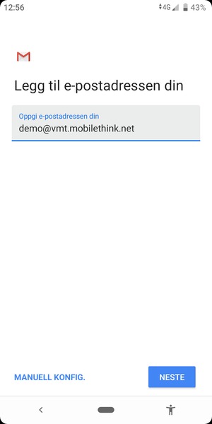 Skriv inn e-postadresse og velg MANUELL KONFIG.