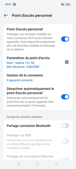 Votre téléphone est maintenant configuré pour être utilisé comme modem