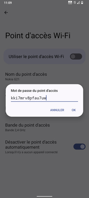 Saisissez un mot de passe de hotspot Wi-Fi d'au moins 8 caractères et sélectionnez OK