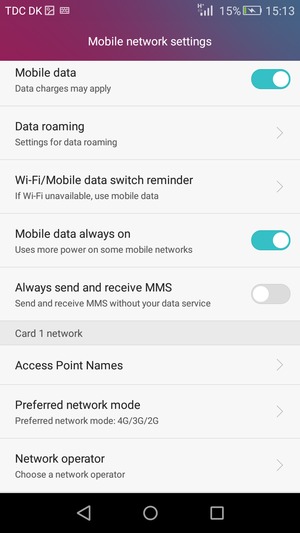 To change network if network problems occur, return to the Mobile network settings menu and select Network operator