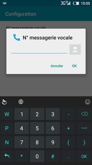 Saisissez le Nº messagerie vocale et sélectionnez OK