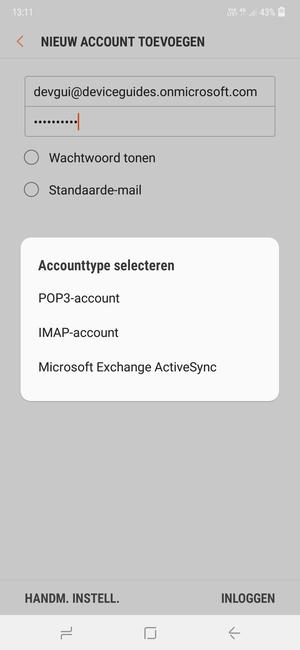 Selecteer Microsoft Exchange ActiveSync