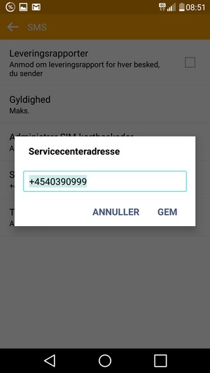 Indtast Servicecenteradresse nummeret og vælg GEM