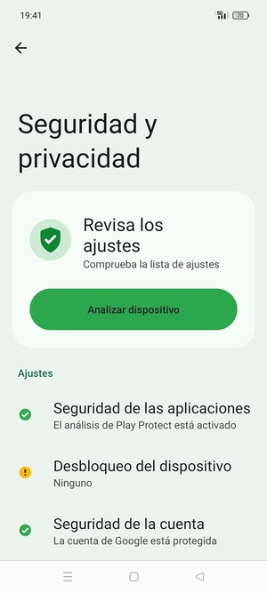 Para activar su bloqueo de pantalla, vaya al menú Seguridad y privacidad y seleccione Desbloqueo del dispositivo