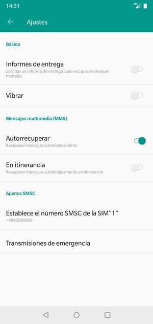 Seleccione Establece el número SMSC de la SIM