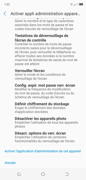 Faites défiler et sélectionnez Activer l'application d'administration de cet appareil