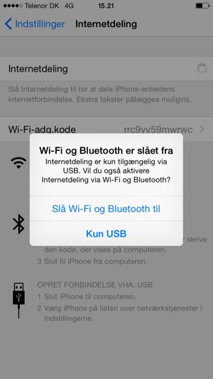 Vælg Slå Wi-Fi og Bluetooth til