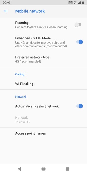 Select Preferred network type