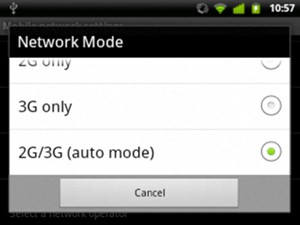 Select 2G only to enable 2G and 2G/3G (auto mode) to enable 3G