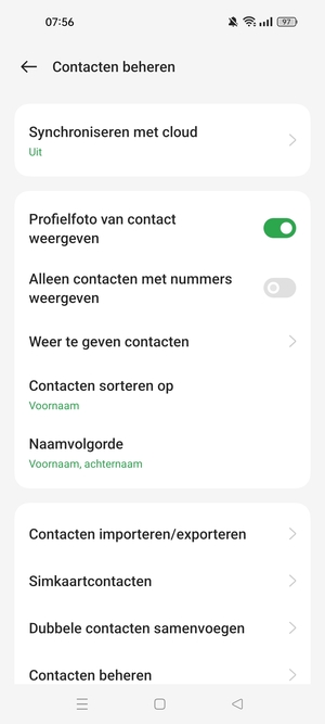 Selecteer Simkaartcontacten