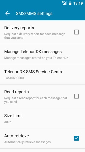 Scroll to and select Public SMS Service Centre