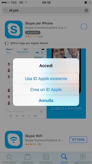 Seleziona Usa ID Apple esistente