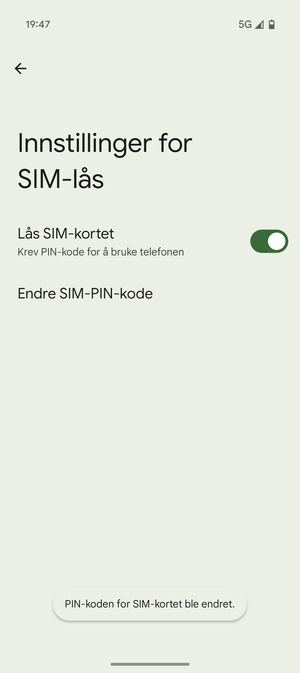 Din PIN-kode for SIM-kort er endret