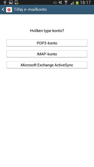 Vælg POP3-konto  eller IMAP-konto