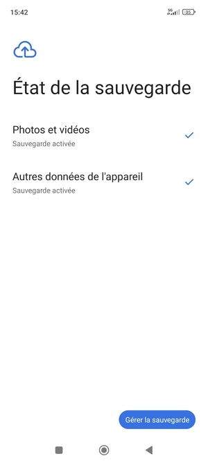 Sélectionnez Gérer la sauvegarde