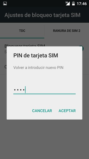 Confirme nuevo PIN de tarjeta SIM y seleccione ACEPTAR