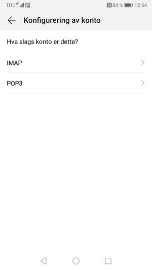 Velg IMAP eller POP3