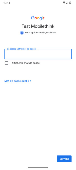 Saisissez votre mot de passe et sélectionnez Suivant