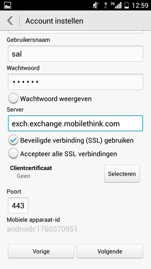 Voer Exchange-serveradres in en selecteer Volgende