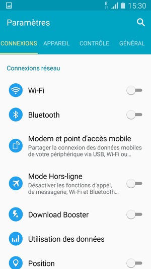 Sélectionnez CONNEXIONS puis Wi-Fi